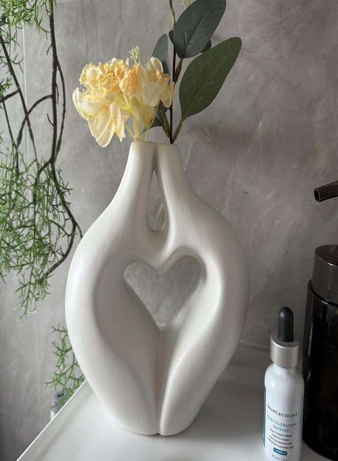 FUNSOBA Modern Heart-Shaped Ceramic Vase for Flowers, White Decorative Couple Love Statue Design, Hugging Sculpture Coffee Table Home Decor (White) - Image 4